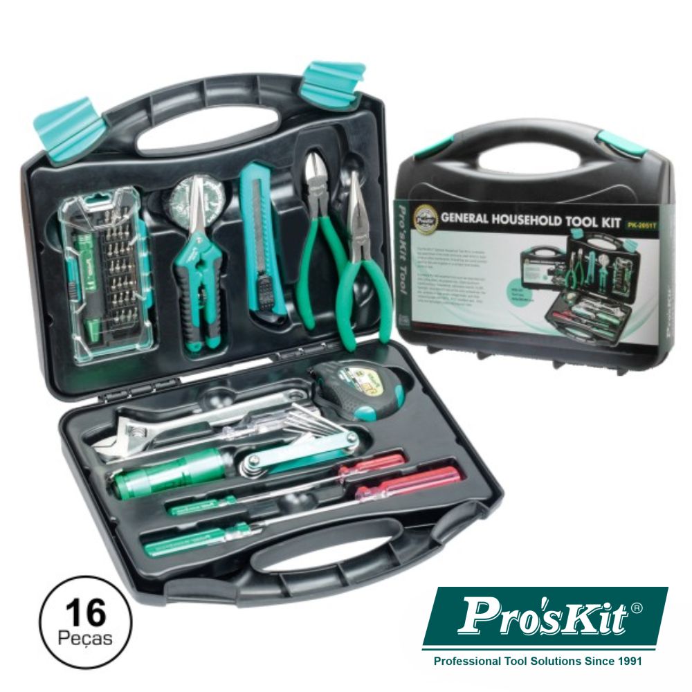 Mala Ferramentas Profissional 16 Peças Proskit - NOVEDUC Equipamento Laboratório e Formação Profissional