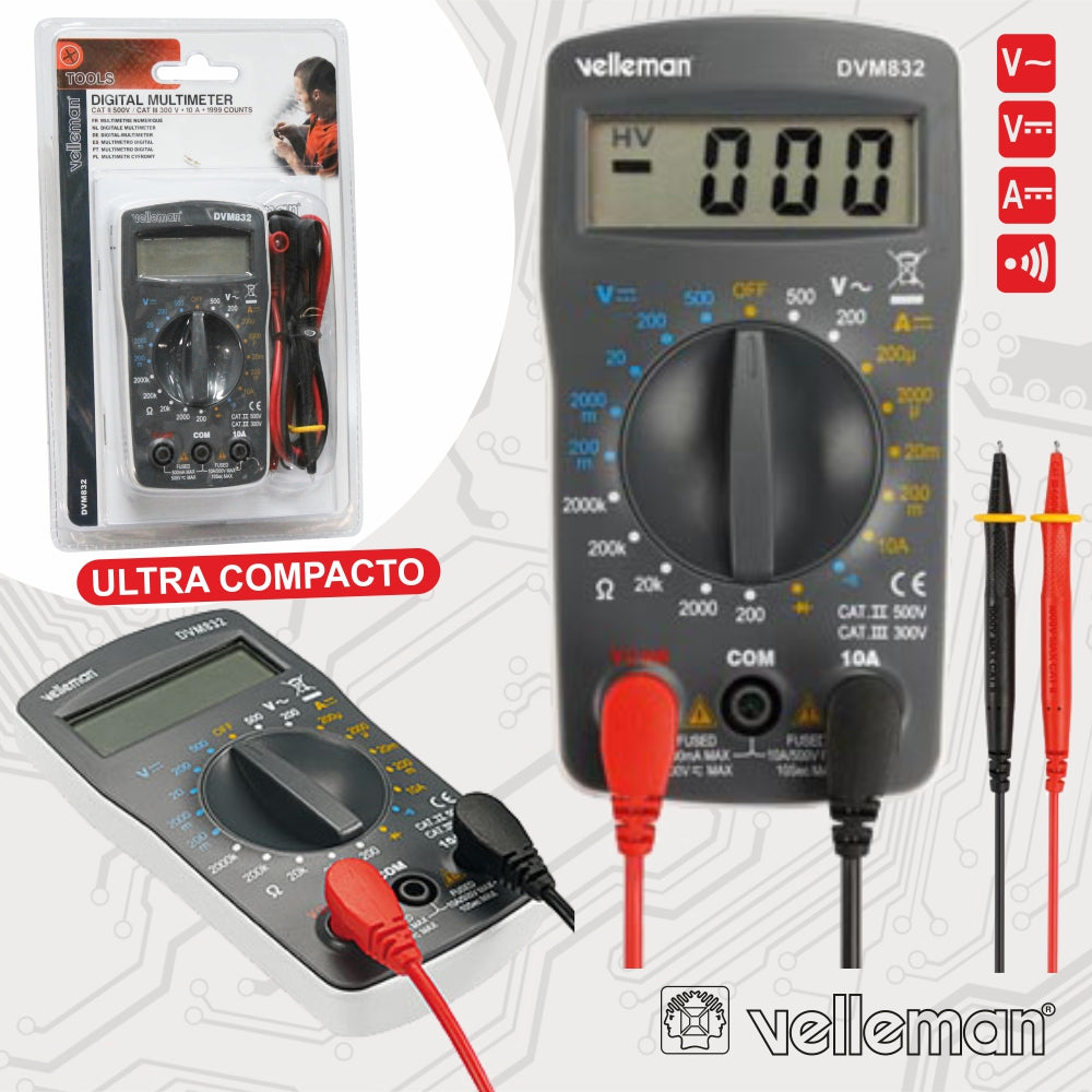 Multímetro Digital 3½ Dígitos 10A Velleman - NOVEDUC Equipamento Laboratório e Formação Profissional