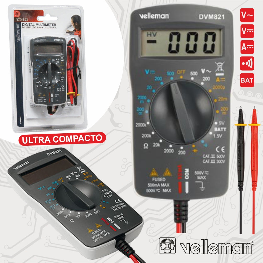 Multímetro Digital 3½ Dígitos Velleman - NOVEDUC Equipamento Laboratório e Formação Profissional