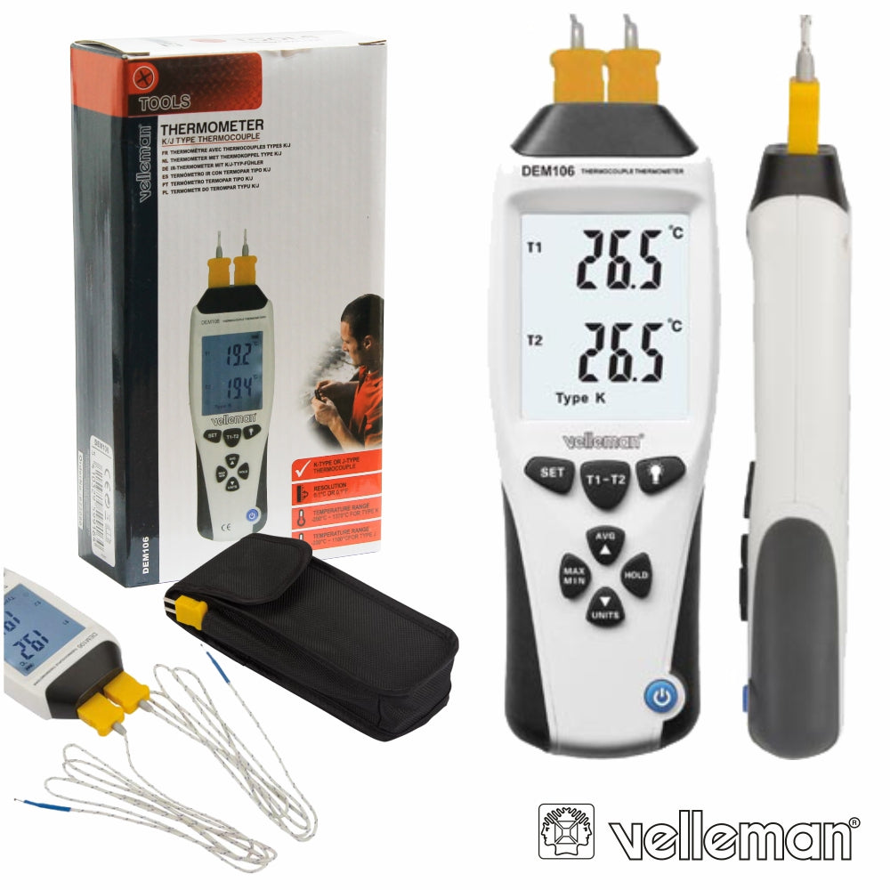 Termómetro Termopar Tipo K/J Velleman - NOVEDUC Equipamento Laboratório e Formação Profissional
