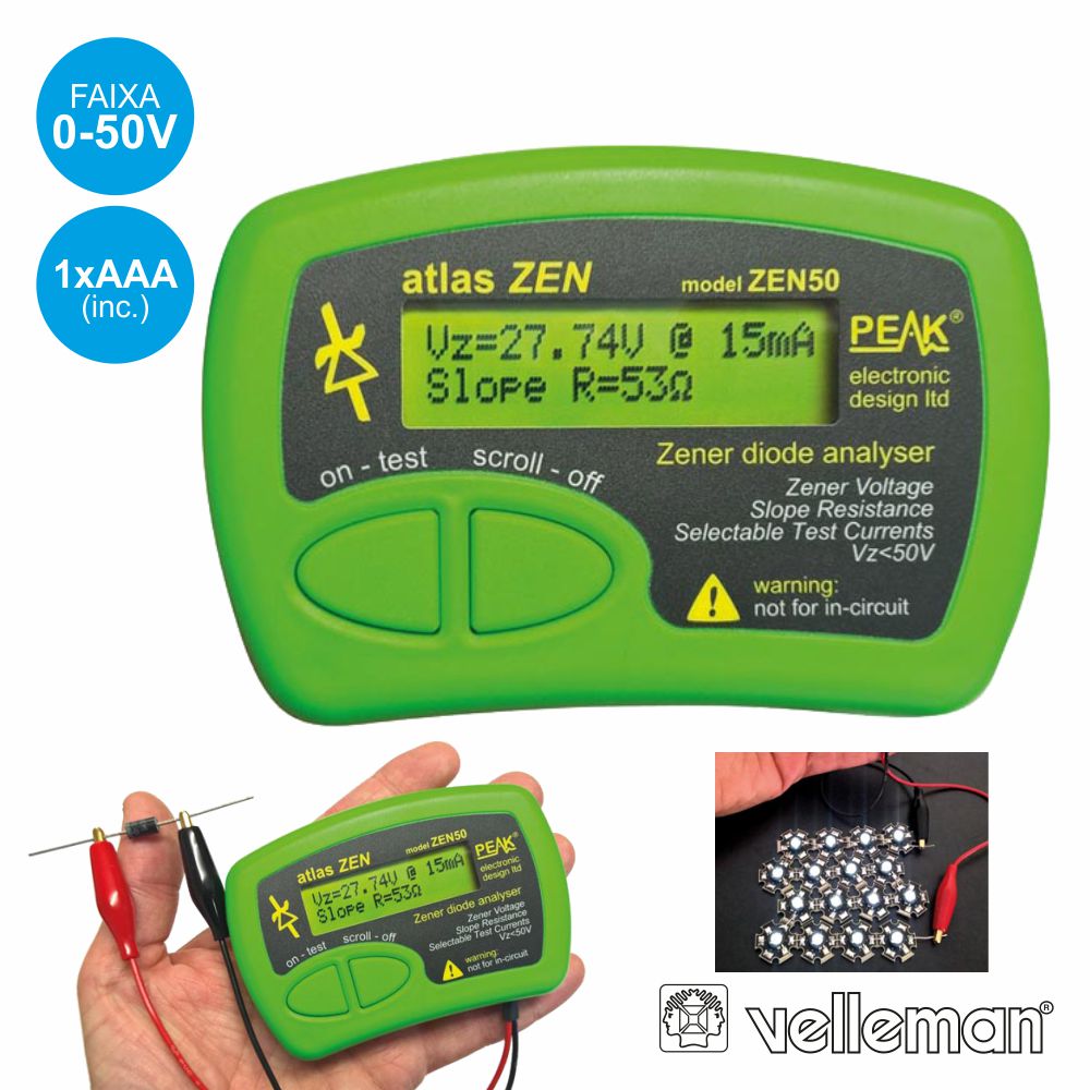 Testador De Diodos Zener 050V Velleman - NOVEDUC Equipamento Laboratório e Formação Profissional